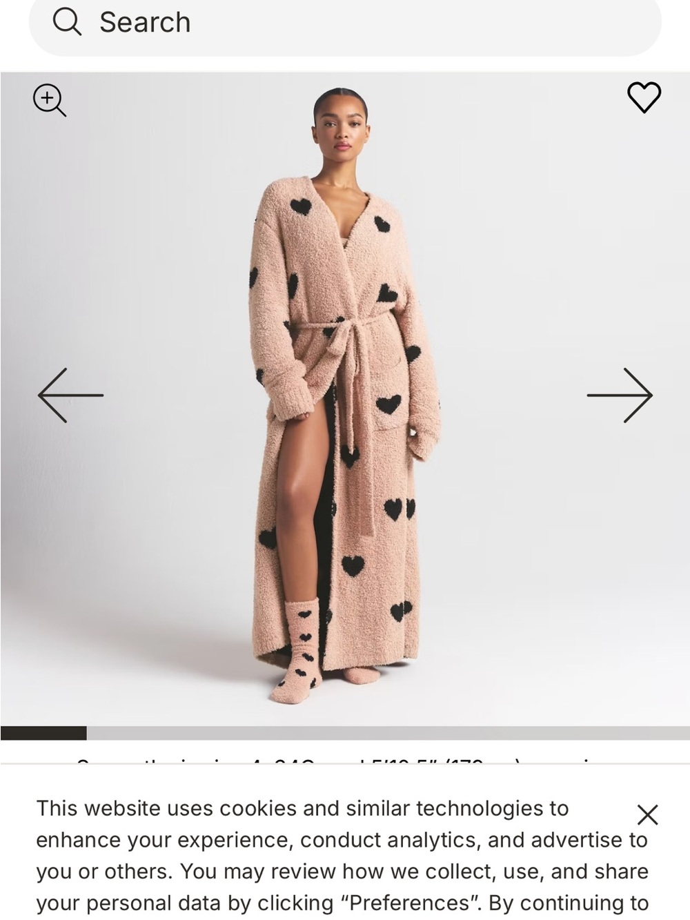 SKIMS Blush Teddy Heart-Print Long Wrap Robe